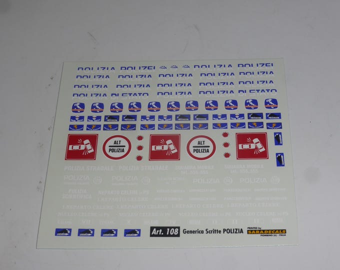 1/43 (and 1/24) waterslide decals Italian Polizia various corps see photos Saradecals printing n.108