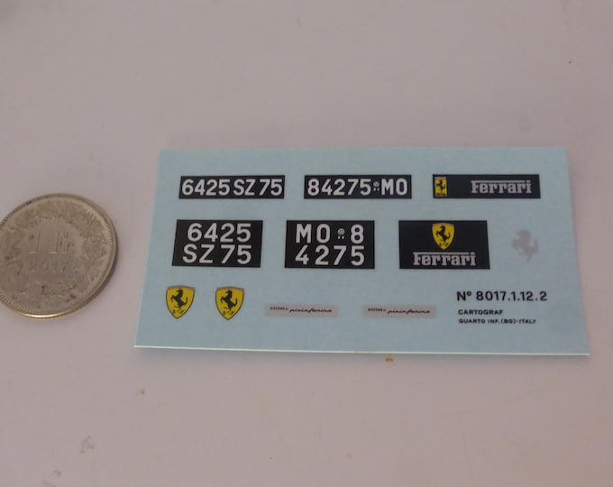 1:18 scale waterslide decals sheet for Ferrari GT cars of the 60s
