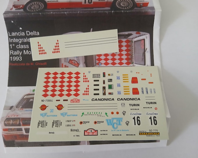 1:43 decals sheet for Lancia Delta Integrale Rally Monte Carlo 1993 #16 1st Gr.N Saradecals production