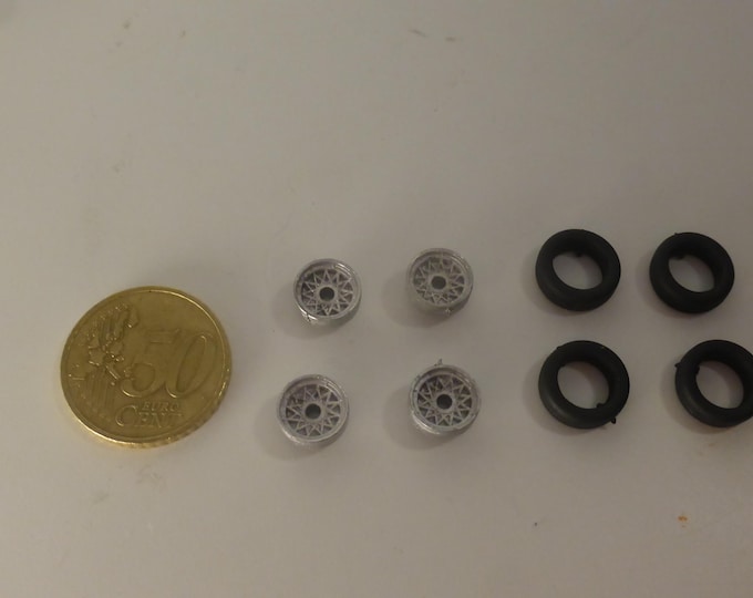 1:43 white metal wheels (and rubber tires) "star design" for Touring and GT cars of the 70-80s GMW026