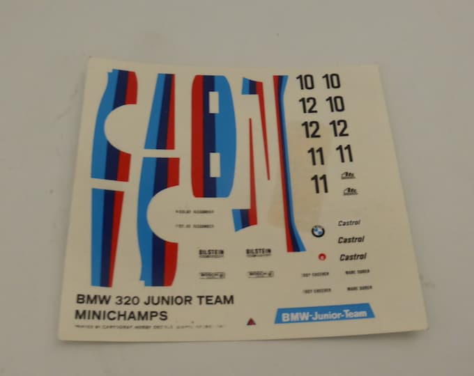1:43 decals sheet for BMW 320 Gr.5 BMW Junior Team 1977 #10/11/12 Cartograf for AMR Minichamps