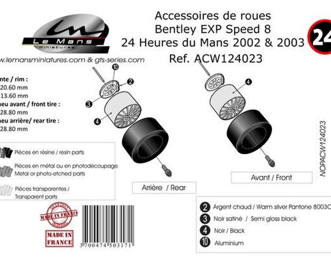 1:24 BBS wheels, disc brakes and tires for Bentley EXP8 Speed 2002/2003 and other LMP1 and GT cars Le Mans Miniatures ACW124023
