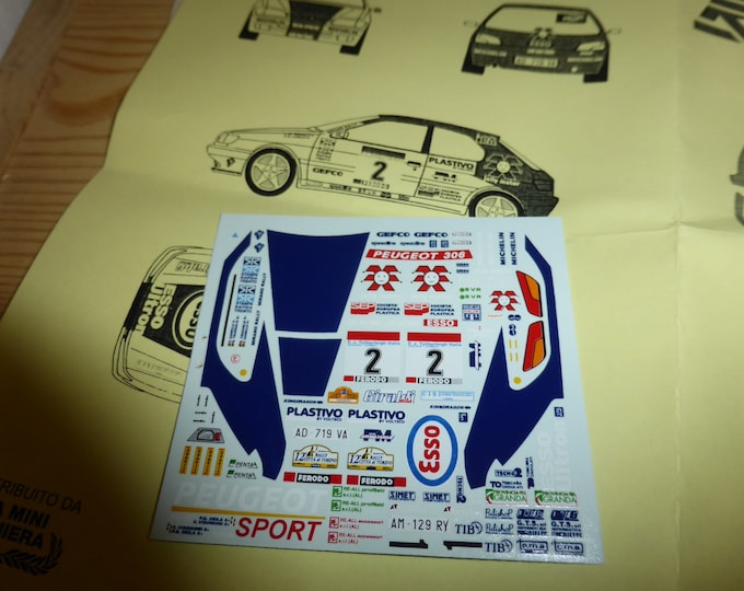 1:43 decals sheet for Peugeot 306 Gr.A works car Rally Elba/Rally Città di Torino 1997 RACING43 RD06