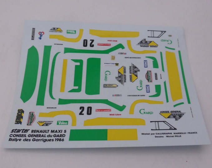 1:43 decals for Renault Maxi 5 Turbo Gr.B Gard Rally Garrigues 1986 #20 Touren/Neyron Starter production