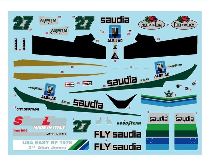 1:43 waterslide serigraphed decals Williams FW06 GP USA East 1978 Jones Tameo SLK042
