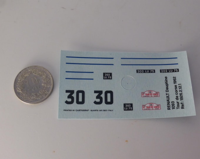 1:43 waterslide decals sheet Renault Dauphine R1093 Tour de Corse 1962 #30 Cartograf