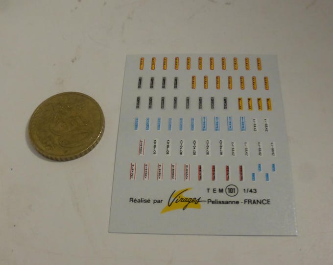 1:43 decals sheet with markings for seatbelts (many different makes) Virages production TEM101