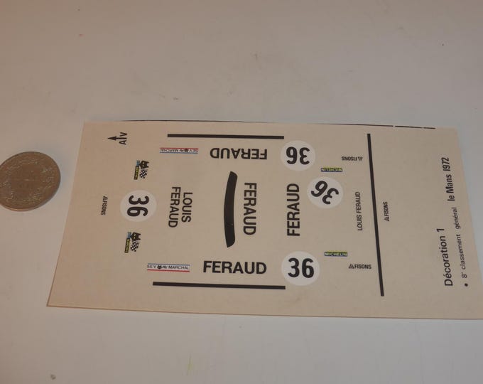 1:43 decals for Ferrari 365 GTB/4 Feraud Ecurie Francorchamps Le Mans 1972 #36 Bell/Pilette