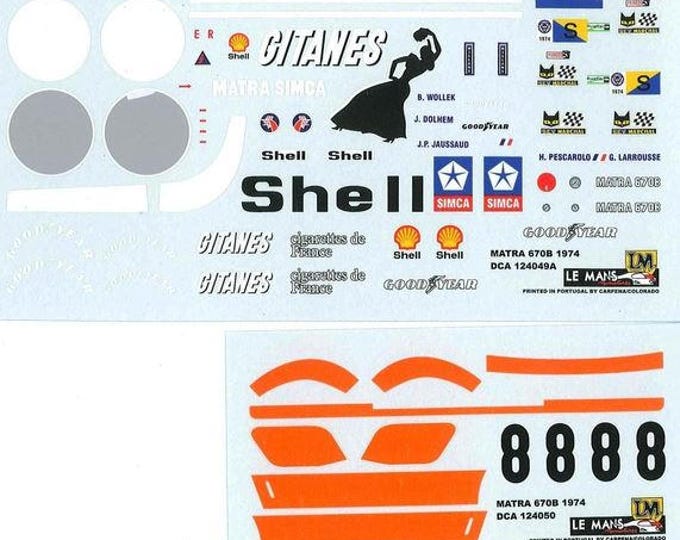 high quality 1:24 decals sheet Matra Simca MS670B Le Mans 1974 #8 Le Mans Miniatures DCA124050