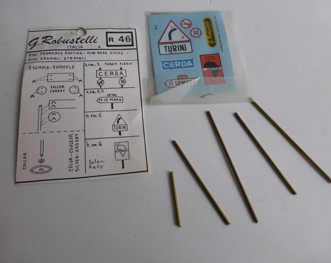 1:43 Robustelli R46 set of photoetched and decals road signs for Targa Florio, Le Mans, Safari, Monte Carlo Rally