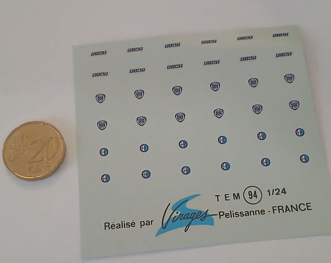 1:24 waterslide decals sheet with Fiat Lancia Alfa Romeo emblems Virages production TEM94