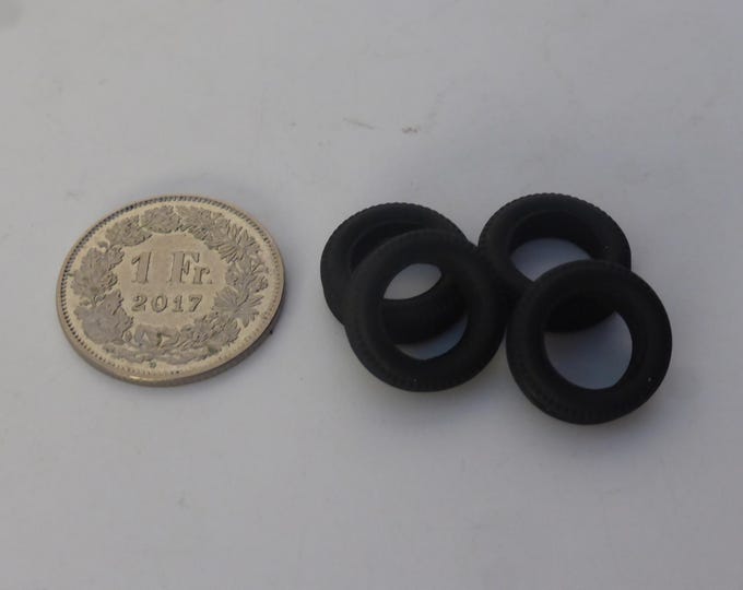 Set of 4 tires, treaded - Model car accessories - Scale model tires - 1:43 mm 4.75x14.85x9.30 #4367