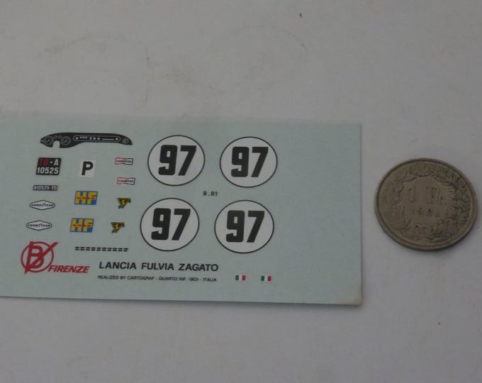 1:43 decals for Lancia Fulvia Zagato Prototype 24h Daytona 1969 #97 Maglioli/Pinto Munari Cartograf