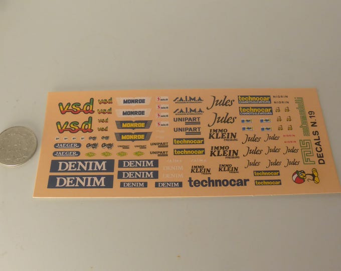 1:43 waterslide decals with sponsors emblems and badges for racing cars of the 80s (Le Mans etc)