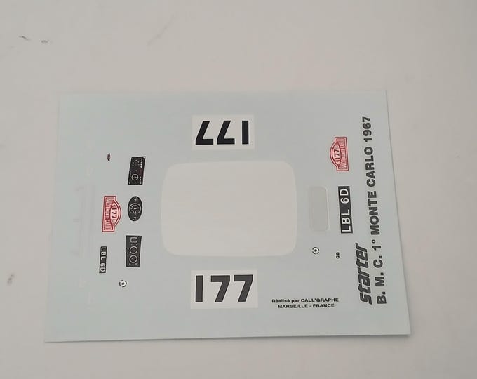 1:43 decals sheet for BMC Mini Cooper Rally Monte Carlo 1967 winner #177 Starter production