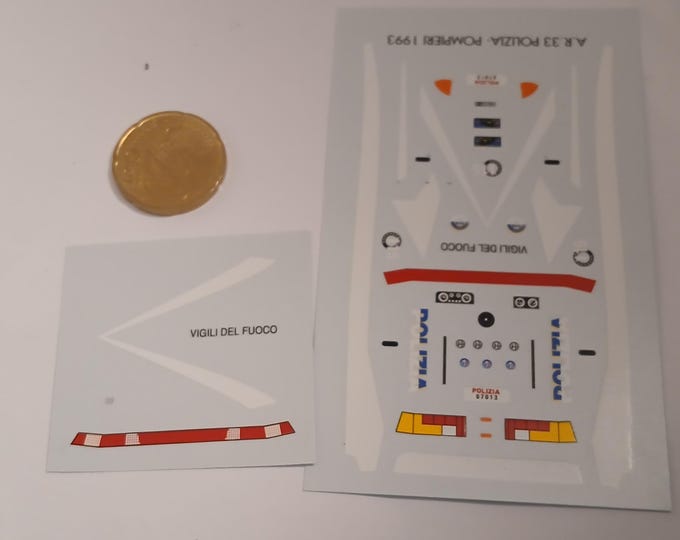 1:43 waterslide decals sheet for Alfa Romeo 33 1993 Polizia and Vigili del Fuoco (Italy) Tron DE31