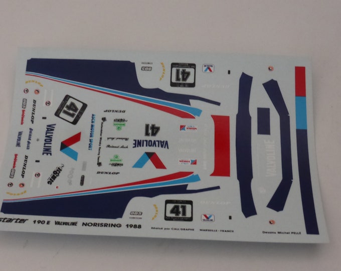 1:43 decals sheet for Mercedes 190E 2.3-16V DTM Valvoline Norisring 1988 #41 Roland Asch Starter production