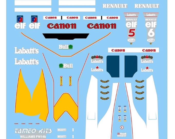 1:43 waterslide serigraphed decals Williams FW14b South African GP 1992 Mansell/Patrese Tameo TMK153