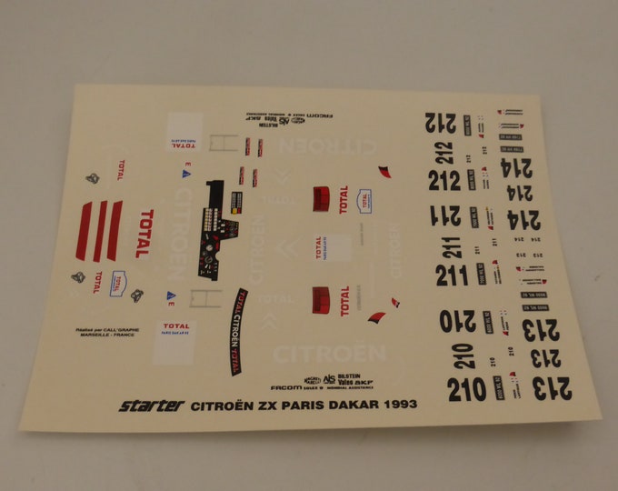 1:43 decals sheet for Citroen ZX Paris-Dakar 1993 #210/211/212/213/214 Starter production
