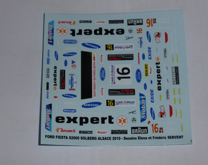 1:43 decals for Ford Fiesta S2000 Expert Rallye Alsace 2010 #16 Solberg Provence Miniatures