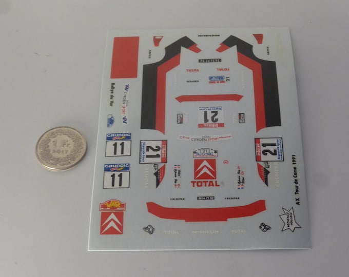 1:43 waterslide decals for Citroen AX Sport Rally Tour de Corse / Var 1991