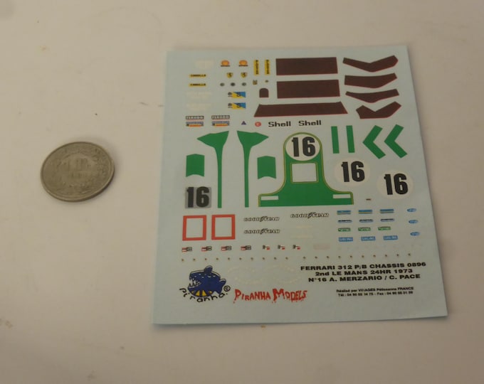 1:43 waterslide decals sheet Ferrari 312 PB Le Mans 1973 #16 Merzario/Pace