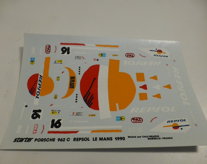 1:43 decals for Porsche 962C Gr.C Brun Repsol Le Mans 1990 #16 Pareja/Brun/Larrauri Starter production