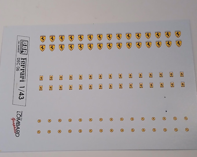 1:43 decals with Ferrari badges for side and front bodywork and steering wheels BBR production