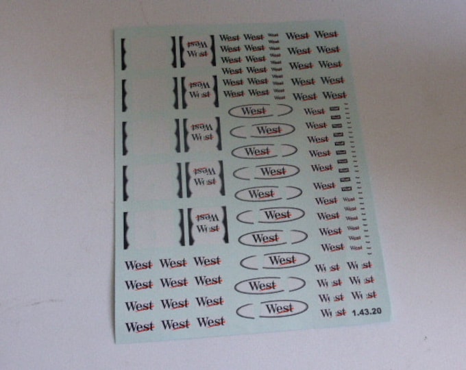 1:43 decals West for Formula 1 cars (McLaren etc) of the 90s-early 2000s various shapes and sizes