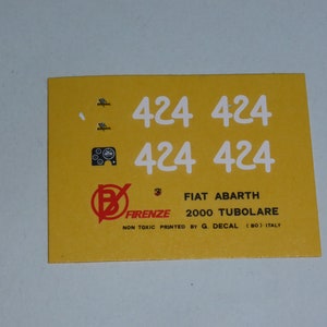 1:43 decals for Fiat Abarth 2000 SP Tubolare Campionato della Montagna 1966 #424 Cartograf for Barnini