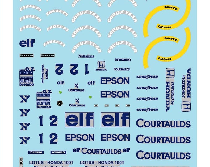 1:43 waterslide serigraphed decals Lotus Honda 100T British GP 1988 Piquet/Nakajima Tameo TMK082