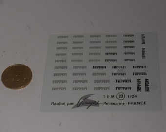 1/24 and 1/20 waterslide decals sheet with Ferrari prancing horses black and silver (two sizes: mm 9x2.25 and 10.70x2.50) Virages TEM23