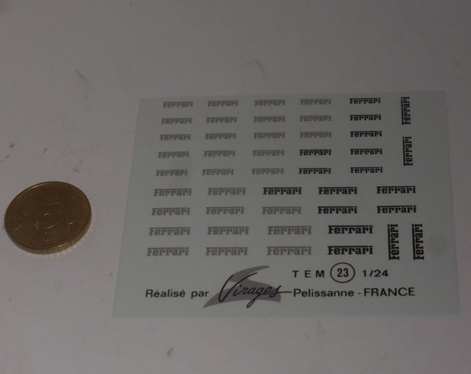 1/24 and 1/20 waterslide decals sheet with Ferrari prancing horses black and silver (two sizes: mm 9x2.25 and 10.70x2.50) Virages TEM23