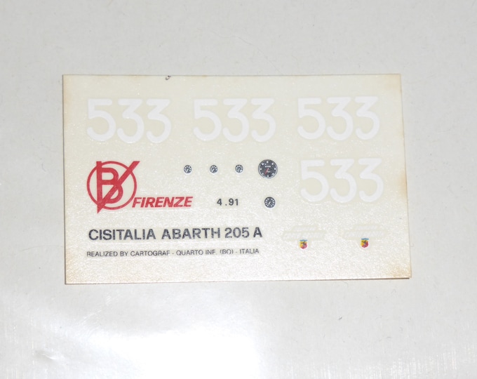 high quality 1:43 decals for Abarth Cisitalia 205A Mille Miglia 1950 #533 Cartograf for Barnini