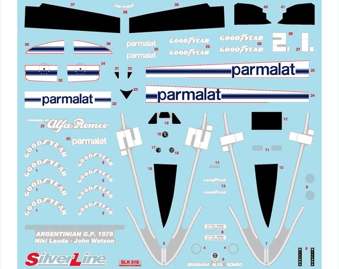 1:43 waterslide serigraphed decals Brabham Alfa BT45C Argentina GP 1978 Watson or Lauda Tameo SLK018