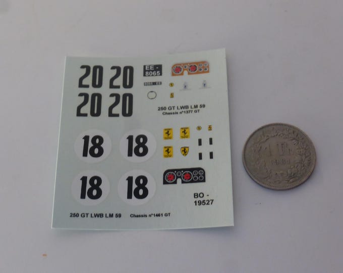 1:43 waterslide decals Ferrari 250 GT LWB chassis 1377GT & 1461GT Le Mans 1959 #18/20