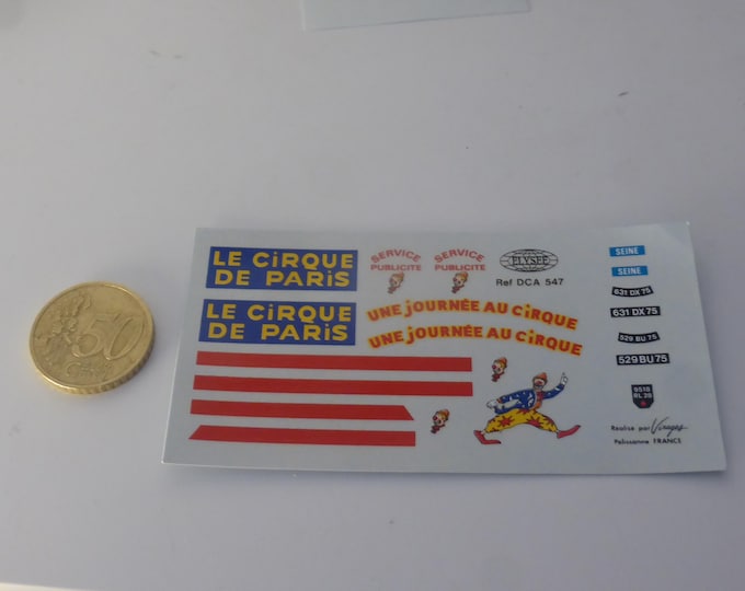 1:43 waterslide decals sheet Citroen Traction Avant Fourgonnette Cirque de Paris