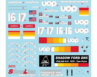 1:43 waterslide serigraphed decals Shadow DN5 Italian GP 1975 Pryce and Jarier Tameo SLK017