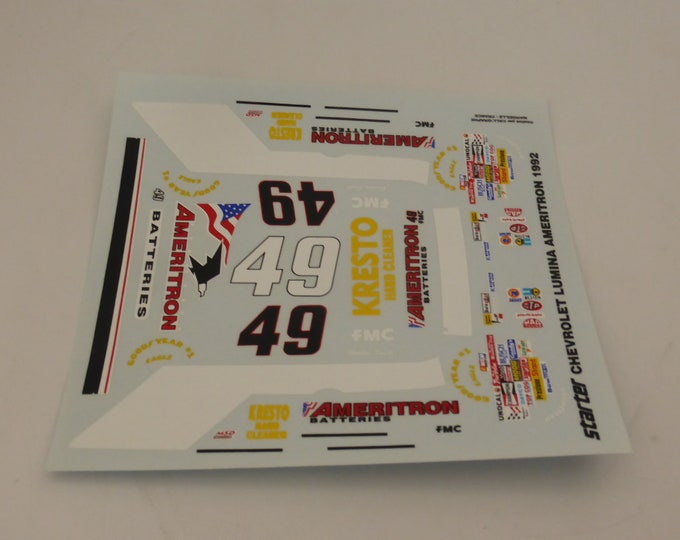 1:43 decals sheet for Chevrolet Lumina Ameritron N ASCAR 1992 #49 Smith Starter production