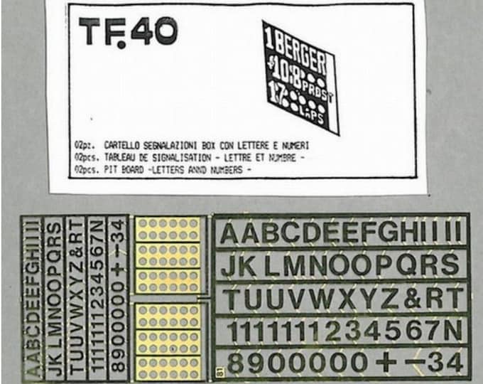 1:43 racing pit board with letters and numbers (photoetched quality parts) Tron TF40