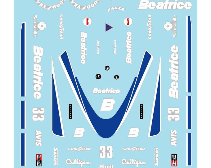 1:43 waterslide serigraphed decals Beatrice Hart THL1 GP Italy 1985 Jones Tameo TMK025