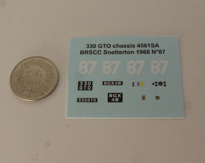 1:43 waterslide decals for Ferrari 330 GTO 4561SA Brscc Snetterton 1966 #89 Daniels