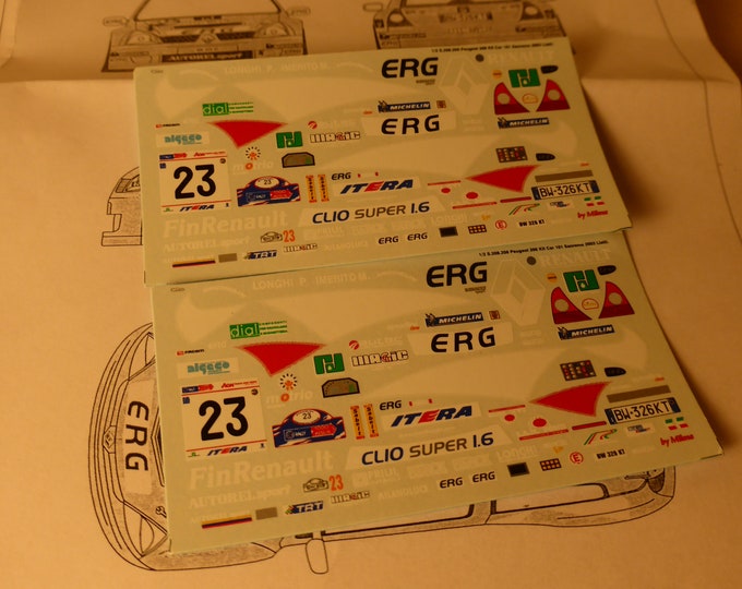 high quality 1:43 decals sheet for Renault Clio RS Super 1600 ERG Rally 1000 Miglia 2002 Longhi RACING43 RR009