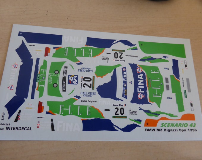 high quality 1:43 decals BMW M3 E36 Bigazzi 24h Spa 1996 #20 Rafanelli/Surer/Duez Tin Wizard JA979