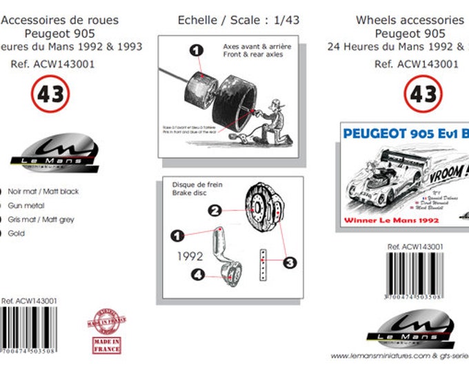 high definition 6-spokes wheels set for Peugeot 905 Gr.C and other sportscars Le Mans Miniatures 1:43 ACW143001