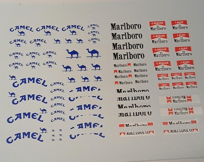 1:43 decals C*mel M*rlb*ro Alesi and Berger names for F1 (Benetton, Lotus, Ferrari) of the 90s-early 2000s BBR production