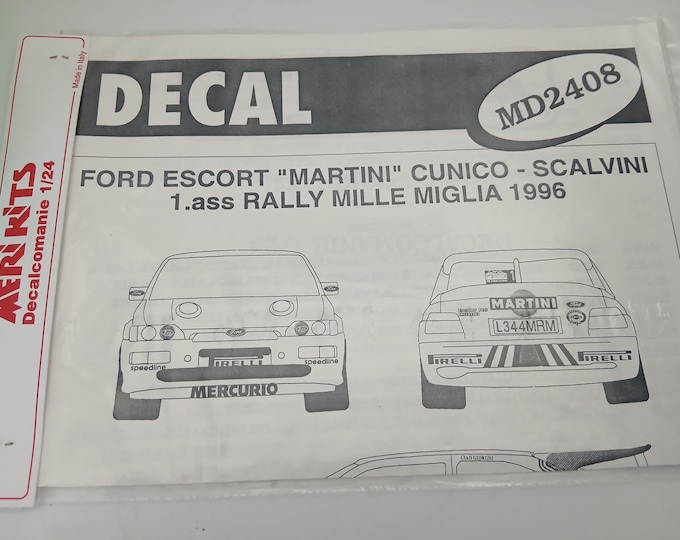 1:24 waterslide decals sheet for Ford Escort Cosworth RS Martini Rally Mille Miglia 1996 Cunico/Scalvini Meri MD2408