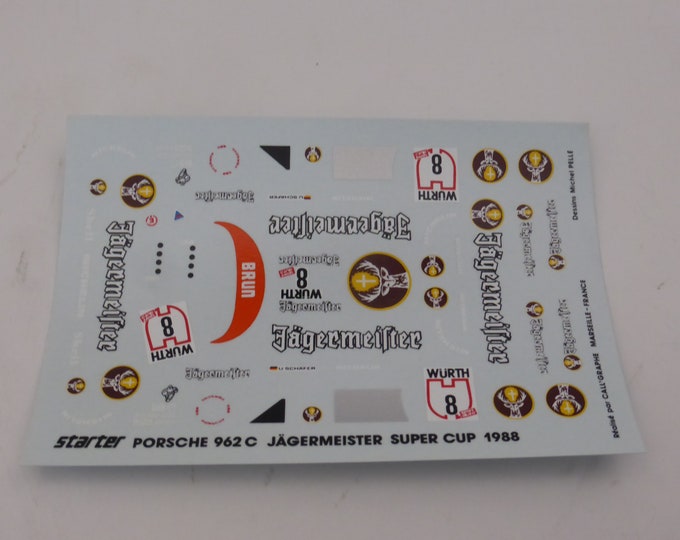 1:43 decals sheet for Porsche 962C Gr.C Brun-Jagermeister Super Cup 1988 #8 U.Schaefer Starter production