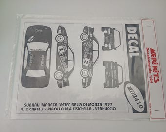 1:24 waterslide decals sheet for Subaru Impreza Beta Rallye Monza 1997 Capelli or Fisichella y Meri MD2410