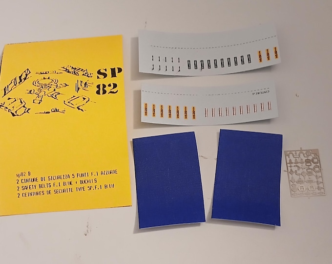 Pack of two 1:43 5-points seatbelts sets for racing cars (photoetching plus adhesive pre-cut blue tissue) Tron SP82A